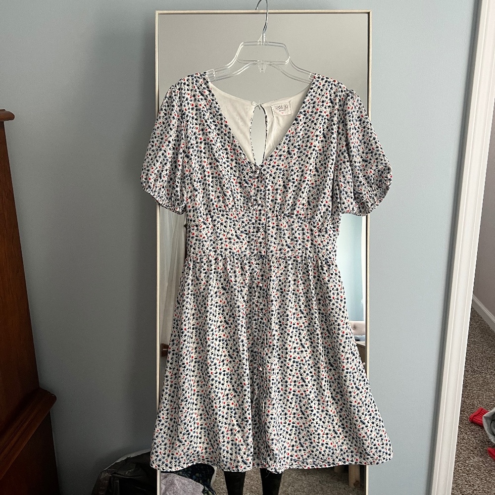 Short Sleeve Sienna Sky Blue and Red Floral Dress